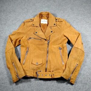 Review Never Established Suede Moto Biker Jacket Women's Large Mustard Yellow